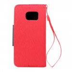 Wholesale Galaxy S6 Edge Color Flip Leather Wallet Case with Strap (Red Black)